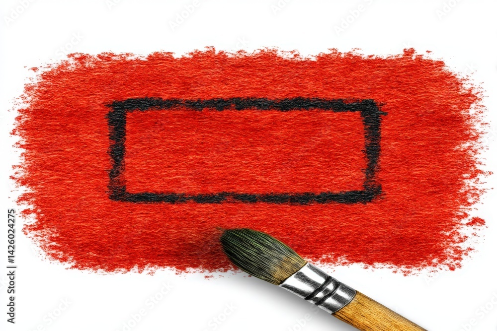 Aufkleber creative red background with black outline painted using a brush on textured paper