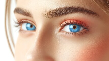 Fototapeta premium Close-up captures captivating blue eyes with vibrant eyeshadow on a fair-skinned person