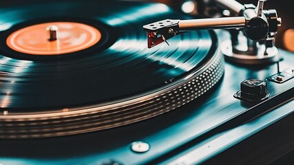 Vintage Record Player Spinning Vinyl