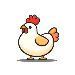 Fototapeta premium Adorable minimalist chicken illustration, simple lines, cute pose, cheerful expression, white background.