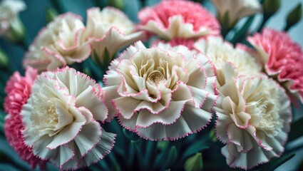 Close-up of a white carnation with pink edges