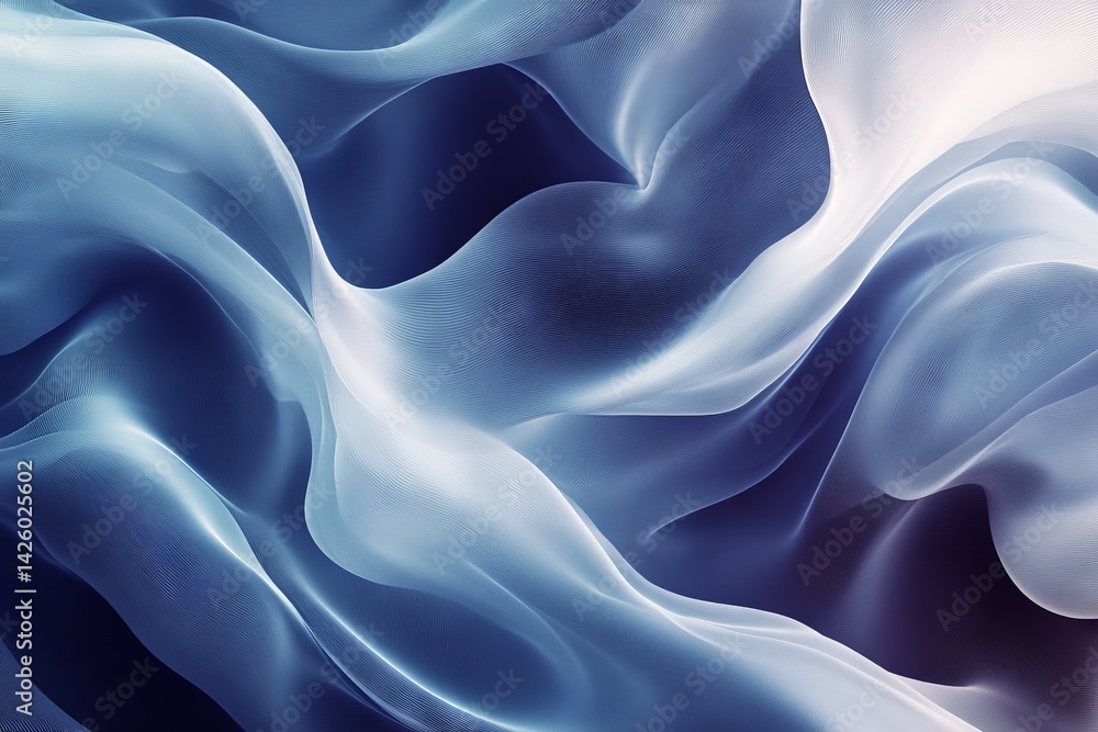 Poster Flowing blue and white abstract design created with soft curves and delicate layers in a tranquil modern style
