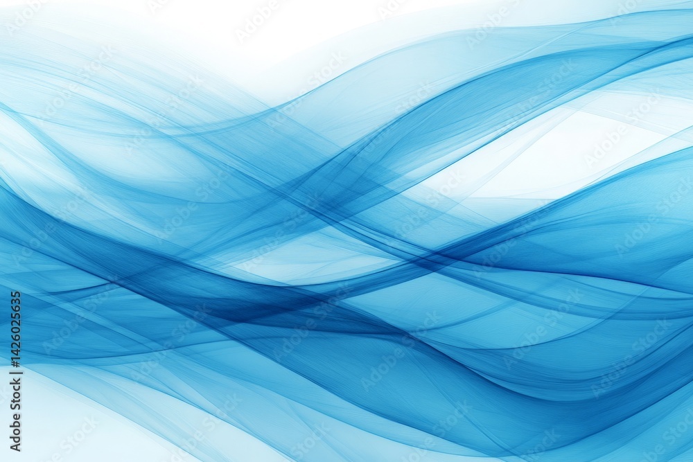 Poster Beautiful blue abstract waves flowing smoothly across a soft light background, creating a serene and calming atmosphere