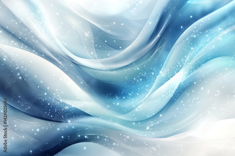 Poster Swirling abstract patterns of blue and white create a calm, ethereal atmosphere in this artistic digital creation