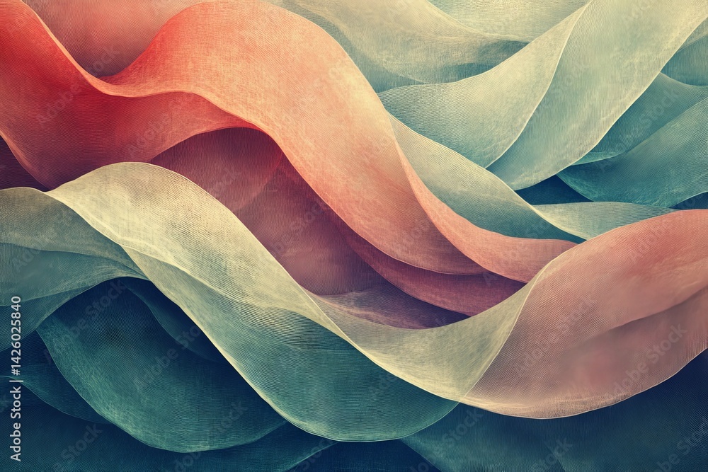 Poster Colorful flowing fabric patterns create a vibrant abstract backdrop in soft lighting during the daytime
