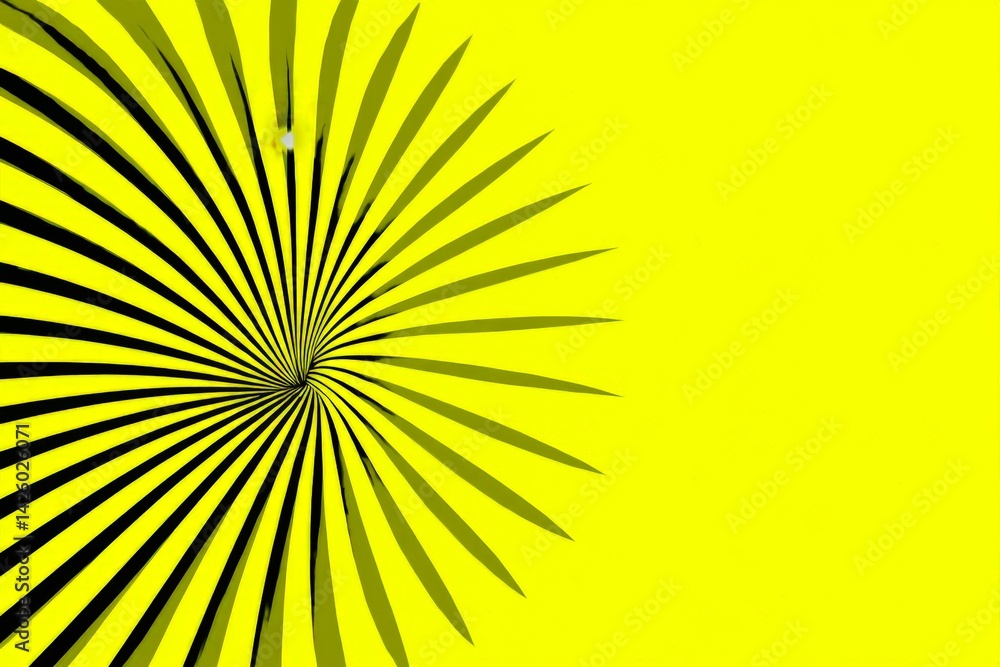 Aufkleber Vibrant spiral pattern radiating from a center point on a bright yellow background featuring dynamic lines and shapes