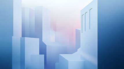 Misty Cityscape with Abstract Buildings.