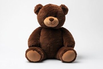 Obraz premium Large brown teddy bear sitting on a plain background, perfect for children's rooms and gifts