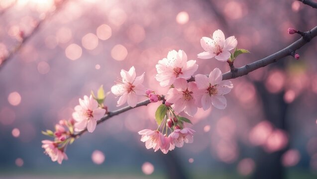 Springtime Cherry Blossoms in Pink Flowers Amid Nature - Powered by Adobe