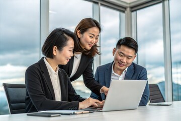 Fototapeta premium Business Professionals Collaborating on Laptop in Office 