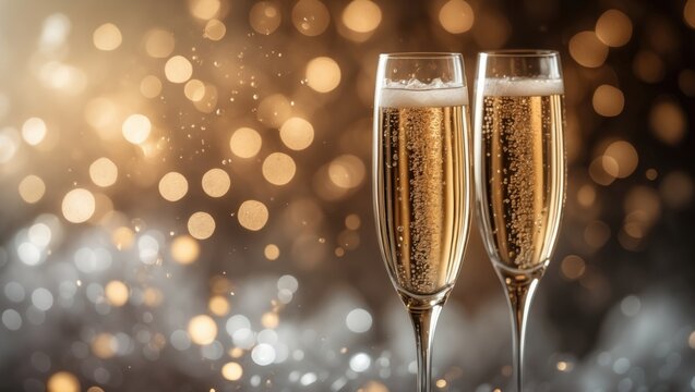 Elegant champagne flute with bubbles against a black background