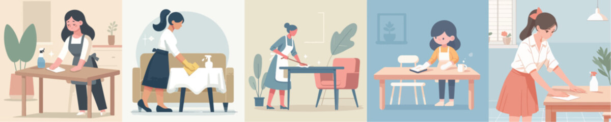 vector of woman wiping the table