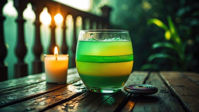 From the side, a glass holding a candle and a fidget spinner depicts a fascinating scene.