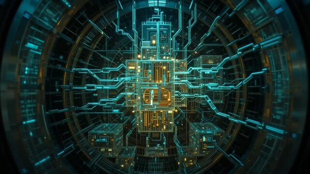 Futuristic Cybernetic Core: Advanced Technology and Data Processing Visualization