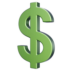 Green Metallic Dollar Symbol 3D Render on Transparent Background
