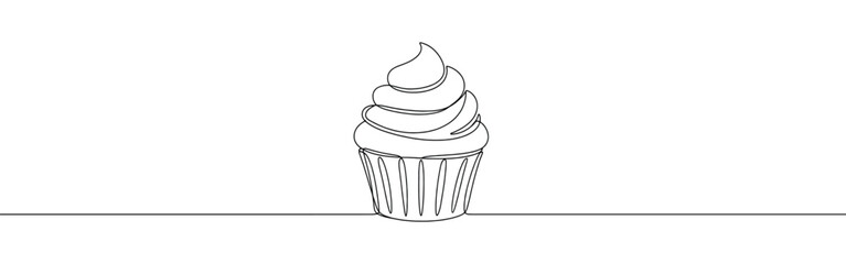 Cupcake continuous one line drawing. Cake symbol. Vector illustration.