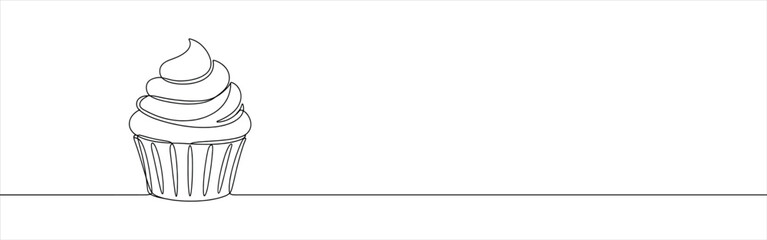 Cupcake continuous one line drawing. Cake symbol. Vector illustration.