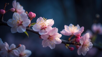 Nighttime cherry blossom petals