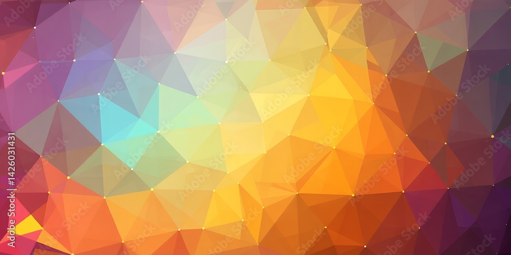 Poster abstract geometric background featuring a mosaic of triangles in warm and cool color gradients