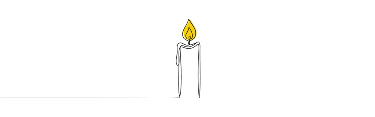 Candle continuous one line drawing. Burning candle symbol. Vector illustration.