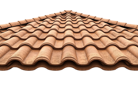 Tan roof with brown shingles on transparent or white background