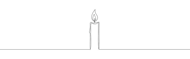 Candle continuous one line drawing. Burning candle symbol. Vector illustration.