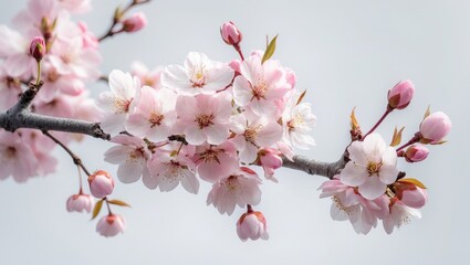 Fototapeta premium White background with delicate cherry blossom