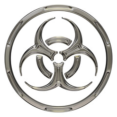 Chrome Biohazard Symbol 3D Render on Transparent Background