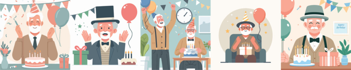 vector grandfather having birthday