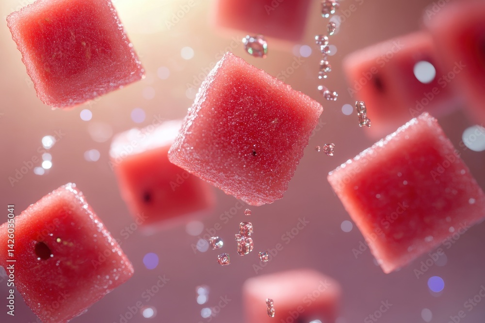 Aufkleber floating watermelon ice cubes create a refreshing visual display against a shimmering background