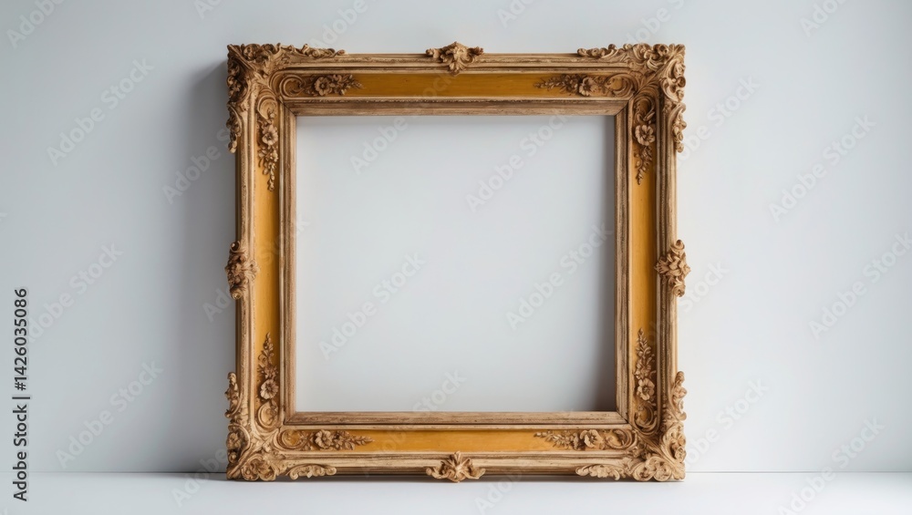 Poster antique rectangular gold frame with intricate design on a white background