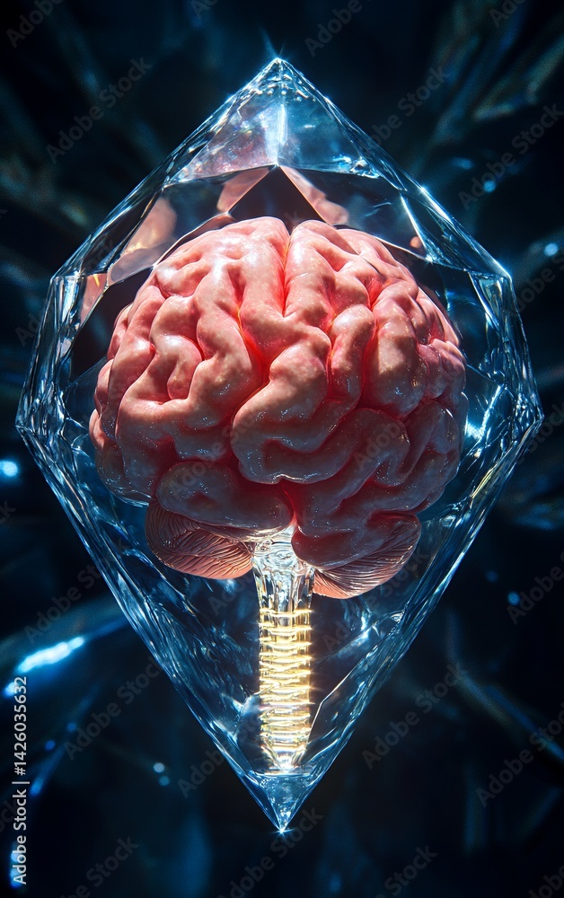 Poster intricate digital representation of a brain with abstract surroundings showcasing technology and cre