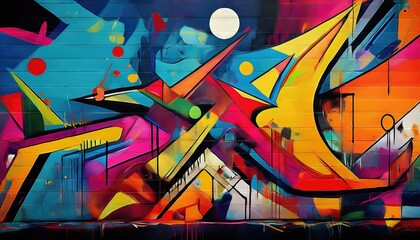 Vibrant Urban Mural in the Heart of a Gritty City, Showcasing Colors and Textures Amidst a Backdrop of Graffiti Artwork, Exuding Energy and Creativity in the Hustle and Bustle of the Concrete