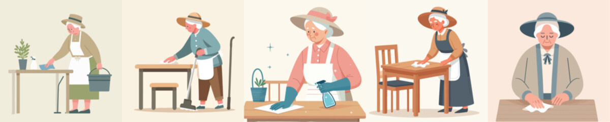 vector grandma wiping the table