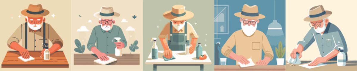 vector grandpa wiping the table