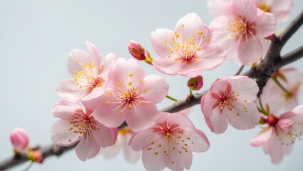 White background featuring cherry blossom in full bloom