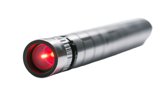 Red light is on a silver object on transparent or white background