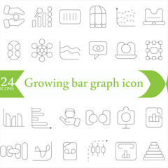 Growing bar graph icon set. Business graphs and charts icons. Statistics and analytics Outline icon. Statistic and data, charts diagrams, money, down or up arrow.