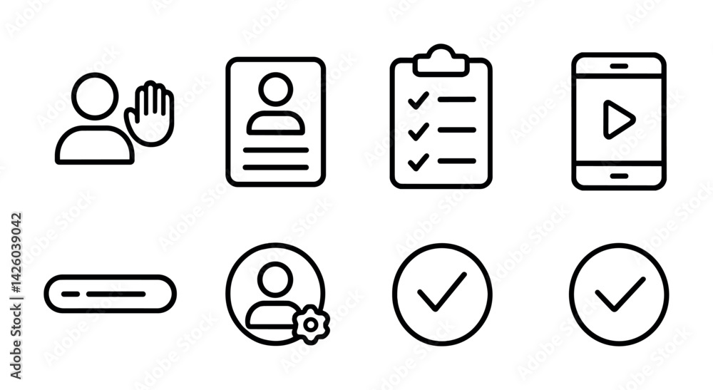 Poster essential user interface icons set: linear style design for digital applications