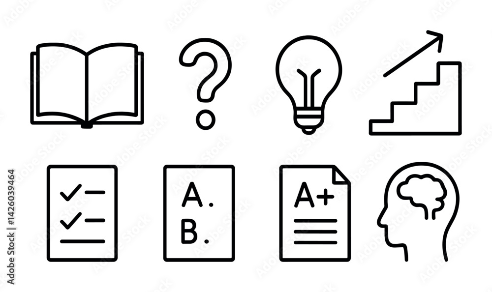 Aufkleber education and learning icons set: linear style for study and teaching concepts