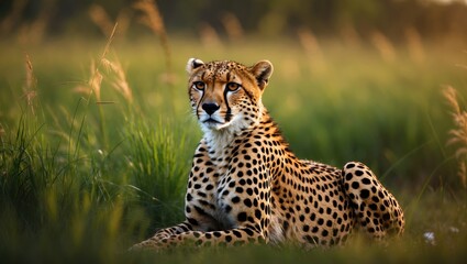 Cheetah hiding in the grass within its natural habitat