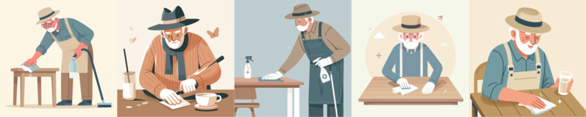 vector grandpa wiping the table