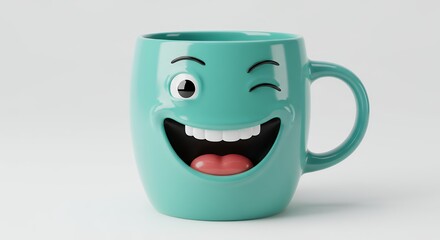 Teal cartoon mug with happy face design