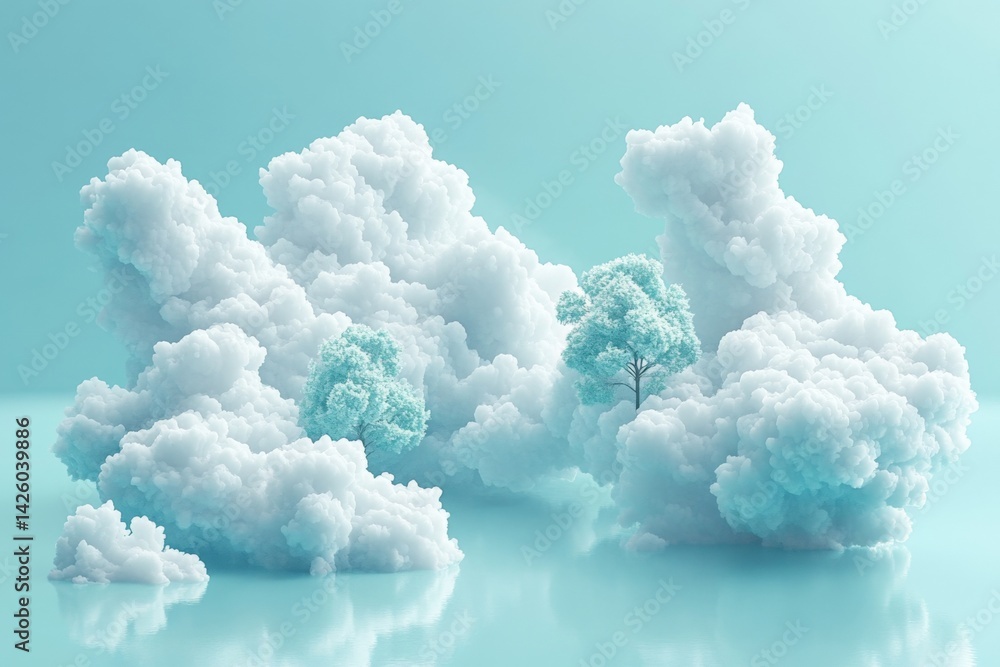Leinwandbilder cloud formations resembling trees in a serene environment with a turquoise background