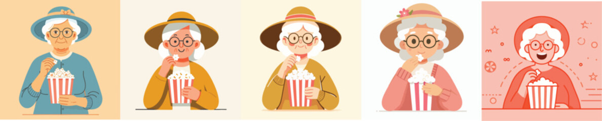 vector of grandmother eating popcorn