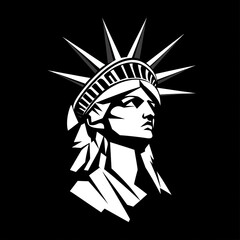 Libertys Profile A Striking Monochrome Portrait, Bold Lines and Shadows Define the Iconic Statues Head