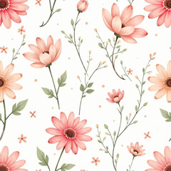 seamless pattern with pink flower, watercolor cute floral pattern, unique floral background