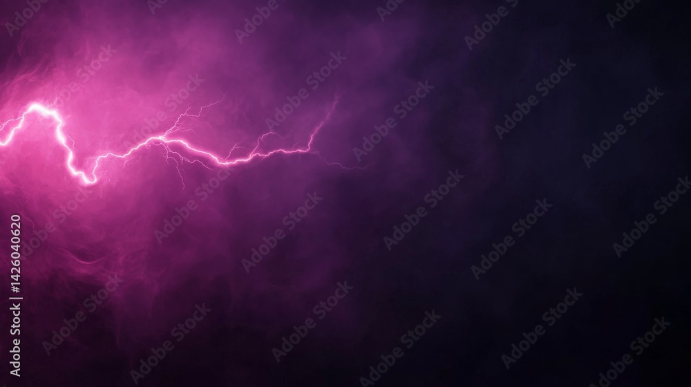 Poster a vibrant lightning bolt descends onto a metallic surface, generating colorful neon reflections and 