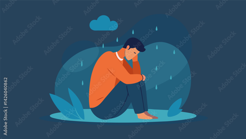 Poster a person sits alone practicing the stoic exercise of forgiveness by reflecting on hurtful words and 