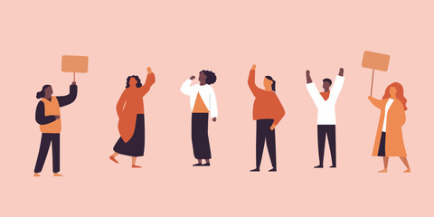 Vector isolated illustration of people rallying. Street protest.